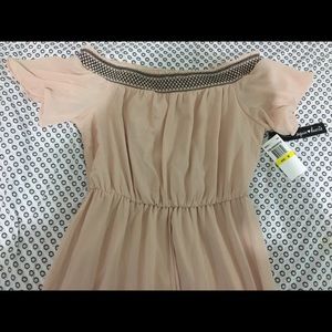 Blush pink off shoulder midi dress, never worn